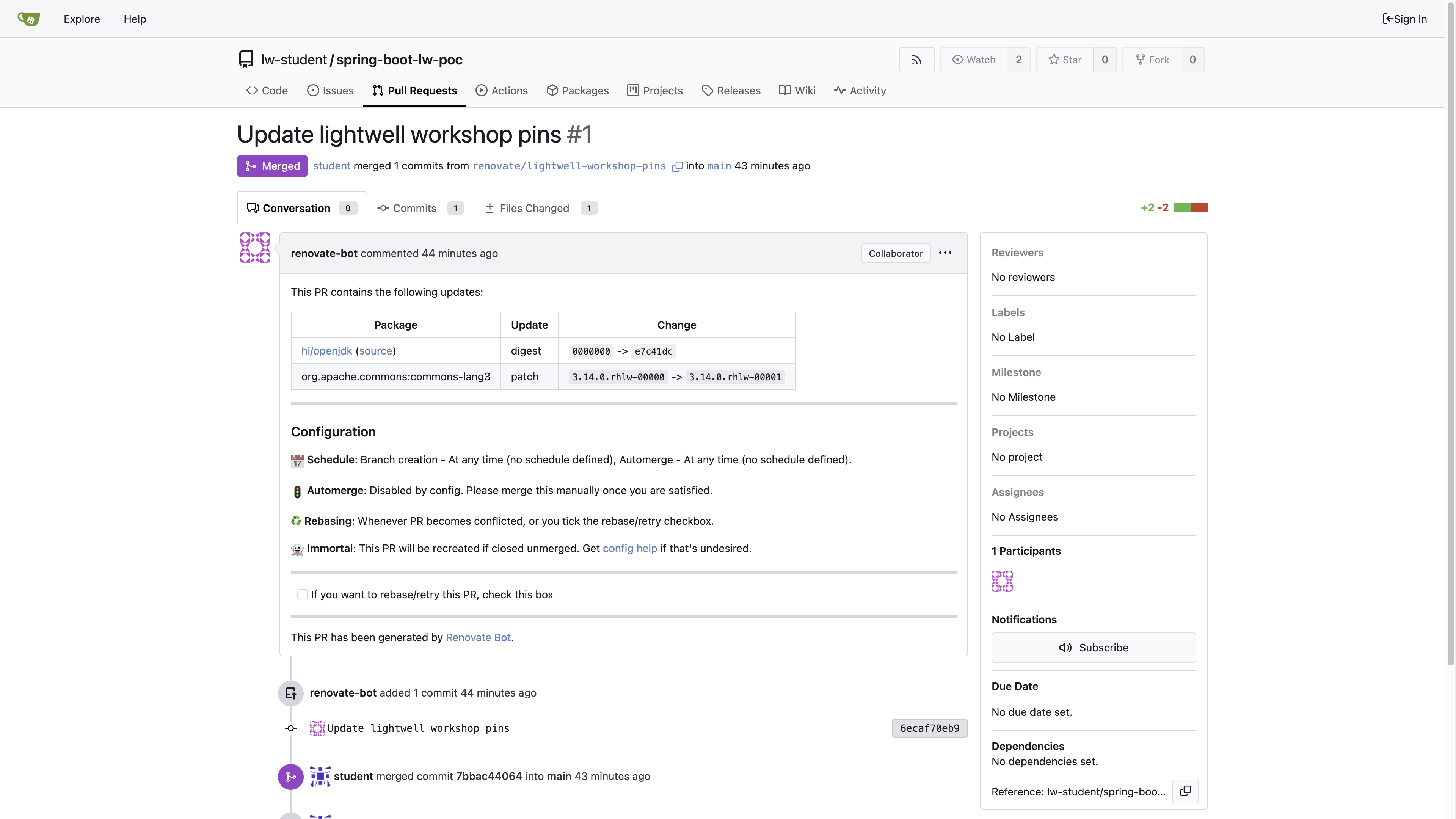 Gitea pull request authored by renovate-bot on lightwell-pins.properties