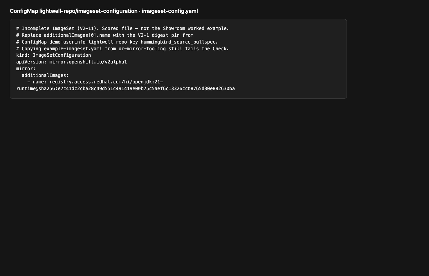 ImageSetConfiguration after REPLACE_ME is replaced with the workshop Hummingbird pin